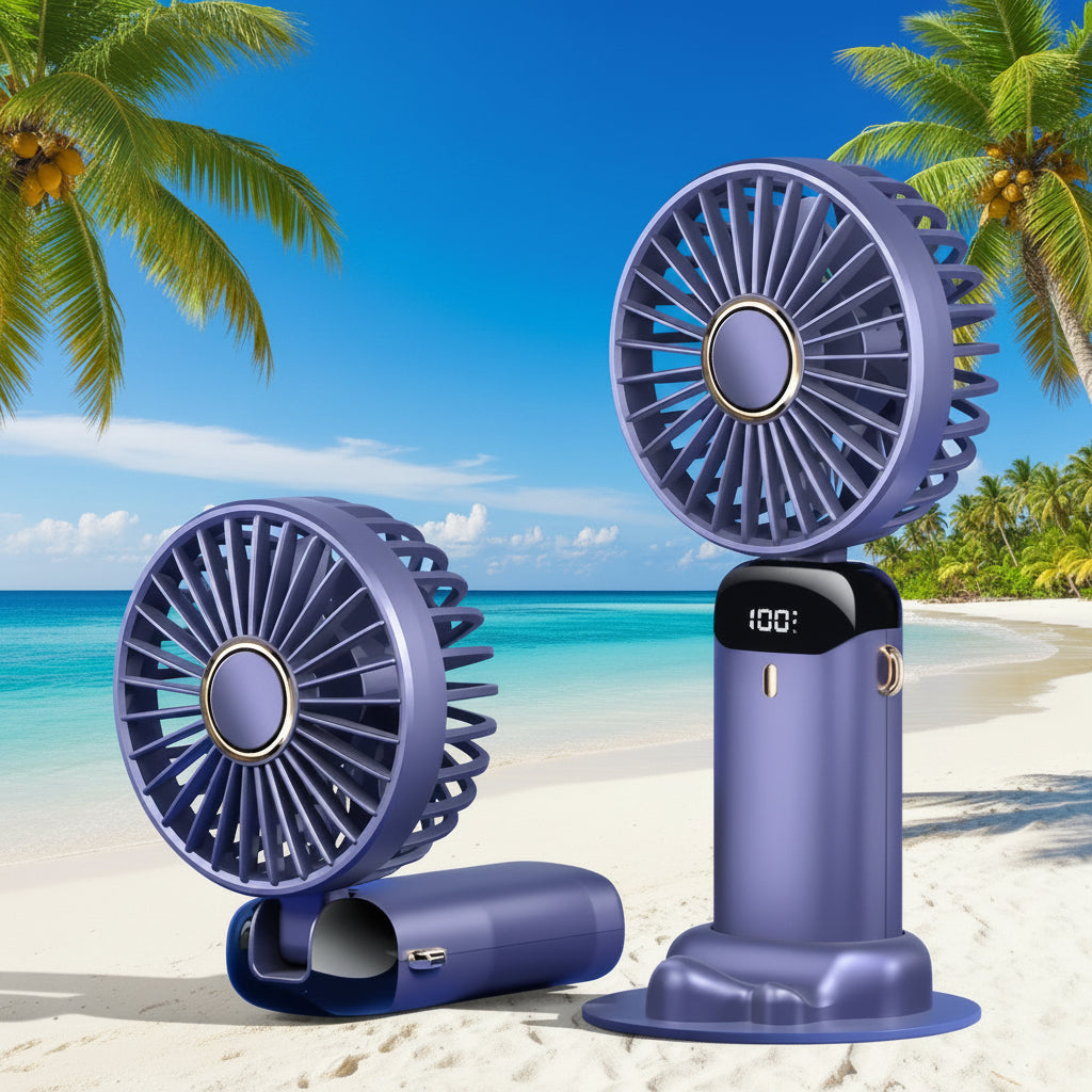 Portable Handheld Mini Fan Foldable Neck Hanging Fans 5 Speed USB Rechargeable Fan with Phone Stand and Display Screen 1800Mah
