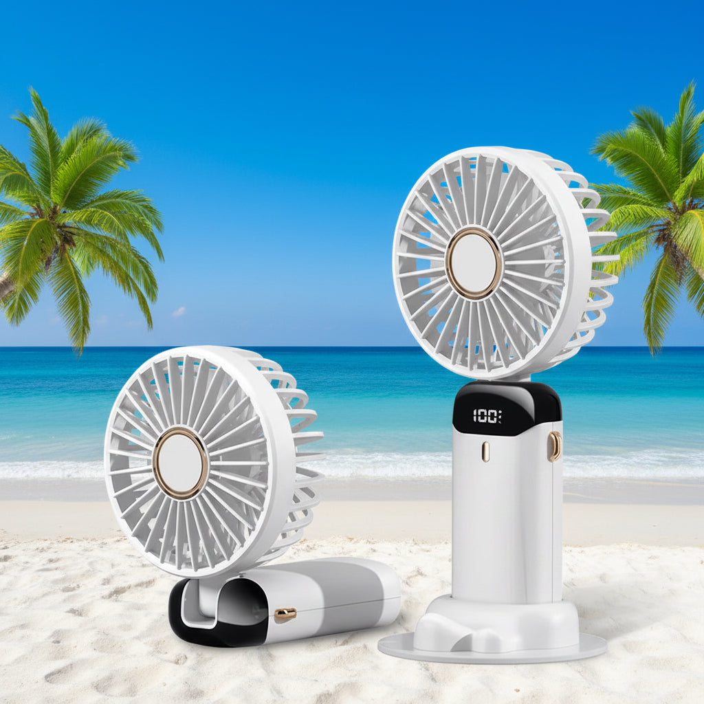 Portable Handheld Mini Fan Foldable Neck Hanging Fans 5 Speed USB Rechargeable Fan with Phone Stand and Display Screen 1800Mah