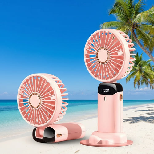 Portable Handheld Mini Fan Foldable Neck Hanging Fans 5 Speed USB Rechargeable Fan with Phone Stand and Display Screen 1800Mah